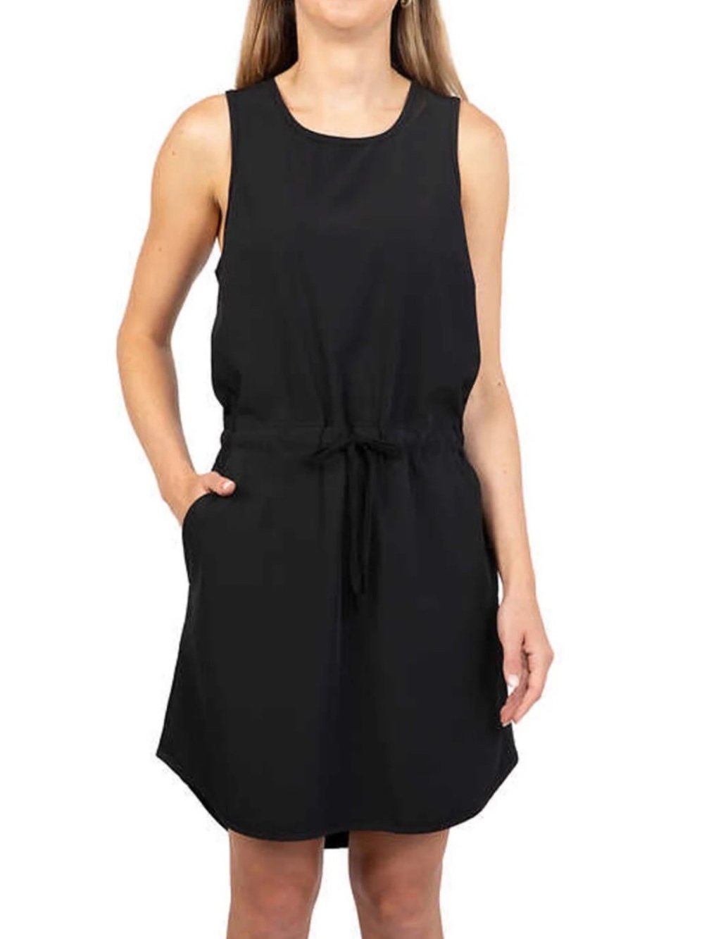 TILLEY Black Sleeveless Drawstring Waist Travel Dress Pockets S